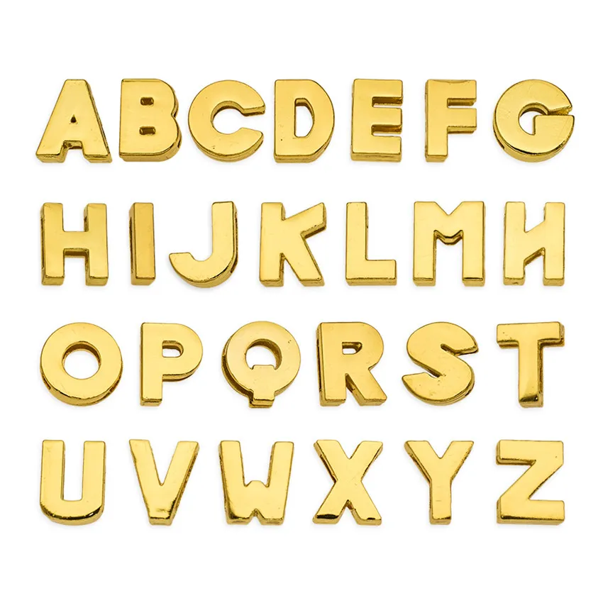 8mm English Alphabet Letters A Z Gold Plain Slide Letters DIY Accessory