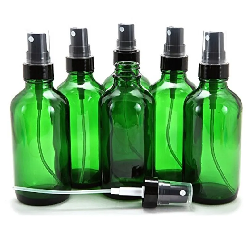 Green Glass Bottle Bottles with Black Fine Mist Pump Sprayer Designed for Essential Oils Perfumes Cleaning Products Aromatherapy Bottles