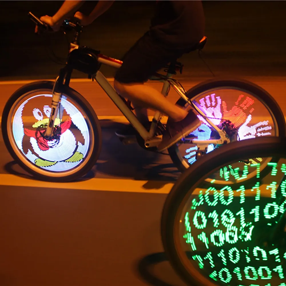 YQ8003 Ruota per bicicletta con raggio per bicicletta programmabile fai-da-te Immagine a schermo bifacciale con luce a LED per ciclismo notturno