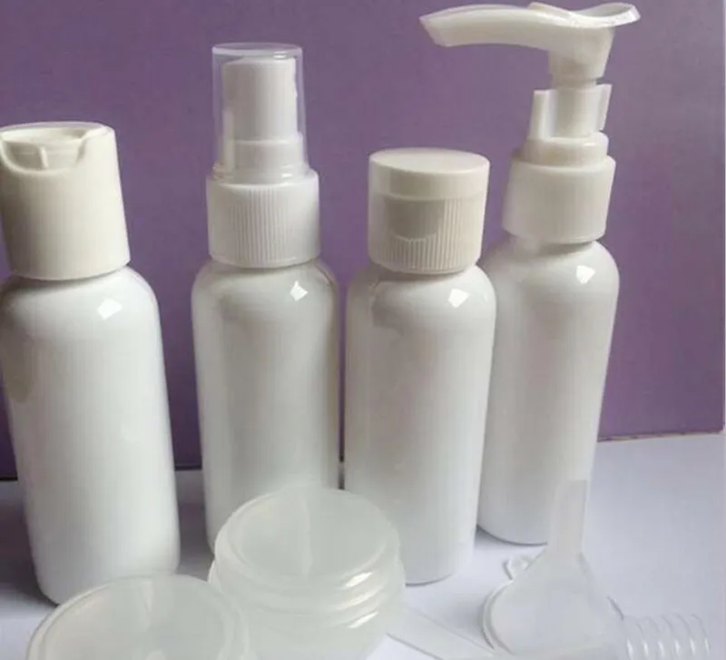 Travel MakeUp Container Bottle Plastic Transparent Empty Eyeshadow Makeup Face Cream Pot Perfume Atomizer 4 50ml Bottle+ 2 10g jar