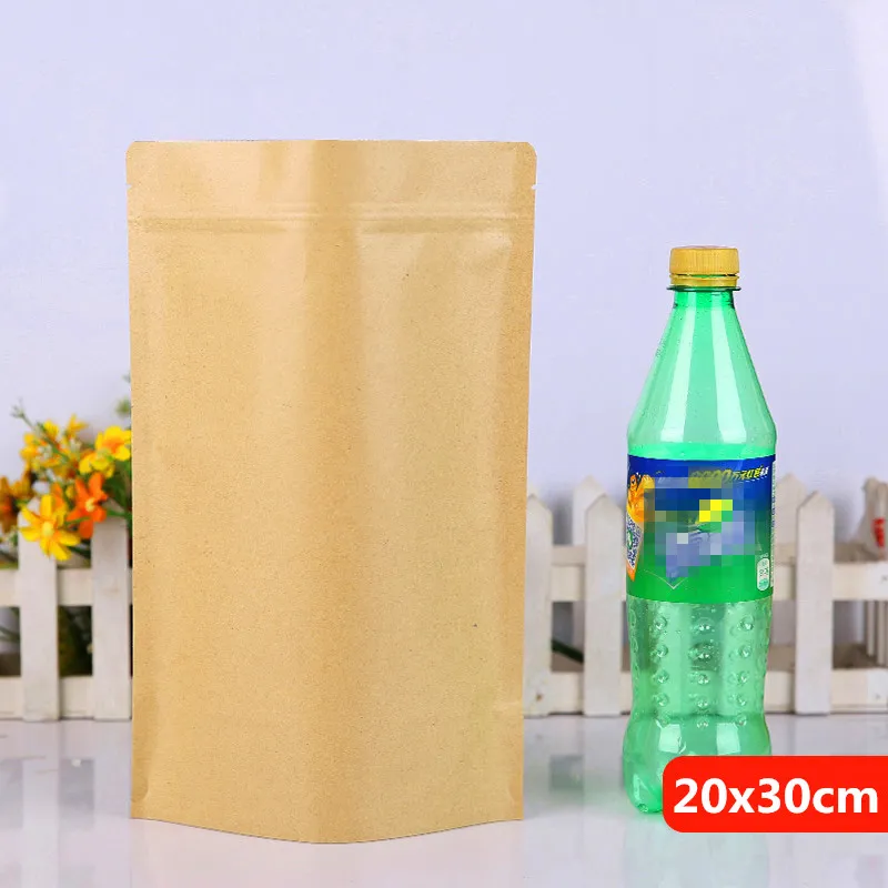 20x30cm Stand Kraft Paper Aluminum Foil Laminating Reusable Food Packaging Bag Baking Snacks Candy Tea Heat Seal Zip Lock Grip Package Pouch