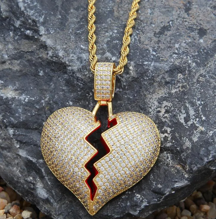 Iced out broken heart necklace deals