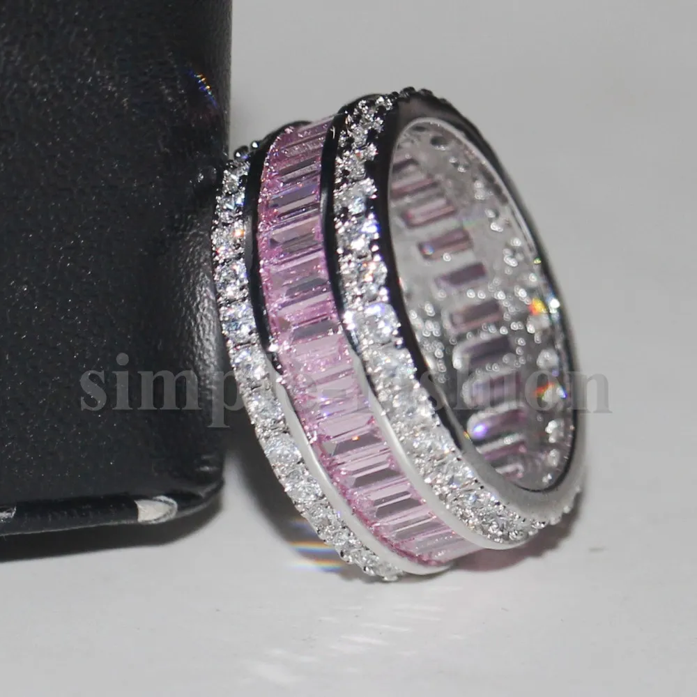 Biżuteria Moda Kobiety Pierścionek zaręczynowy Księżniczka Cut 15CT 5A Cyrkon Kamień Różowy CZ 925 Sterling Silver Wedding Band Ring