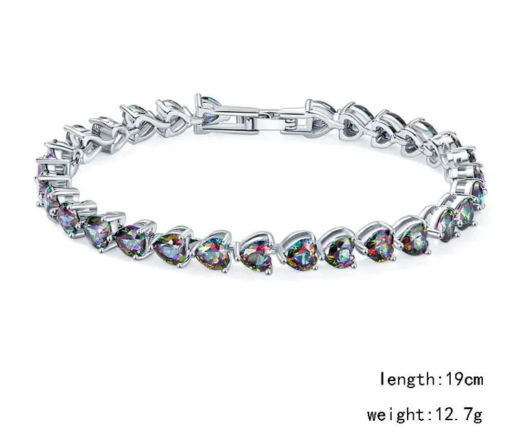 Luckyshine sell fashion 925 sterling silver newest natural Heart Fire Mystic Topaz gemstone chain bracelets274t