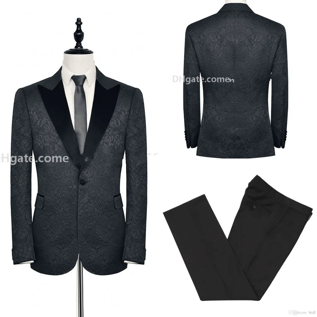 Tuxedos de marié Paisley noir sur mesure avec revers latéral et ventilation pour hommes, costumes de fête pour hommes, costumes d'affaires pour hommes veste + pantalon + cravate NO; 25