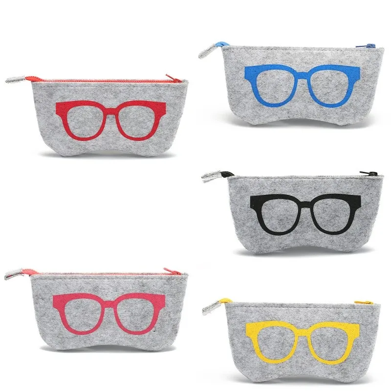 Fashion Exquise Lool en feutre Lunettes de soleil pour femmes Men Brand Design Retro Zippe Eyeglasses Sac Lunettes de soleil Pouche