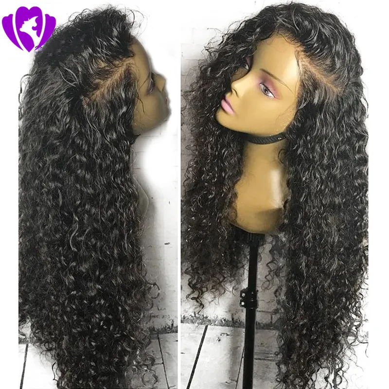 Longue partie latérale lâche bouclés Lace Front perruques synthétiques Résistant à la chaleur américain Kinky Curly Perruques pour les femmes noires