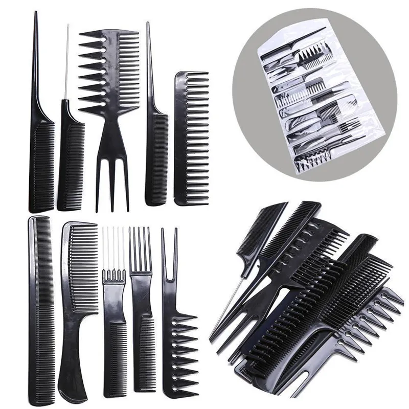 Dropship 10 adet Profesyonel Salon Saç Combs Kitleri Kuaför Kesme Tarak Fırçalar Anti-Statik Saç Fırçası Saç Bakımı Şekillendirici Aracı Seti