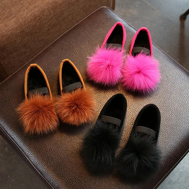 2017 girls shoes fall new medium and large children fur fur shoes soft shoes casual