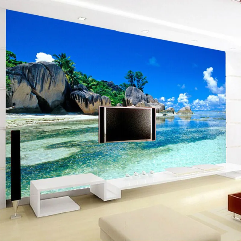 Personalizado 3D Mural Papel De Parede Não-tecido Quarto Sala Livig TV Sofá Papel de parede de fundo Oceano Mar Praia 3D Foto Papel De Parede Decoração de Casa