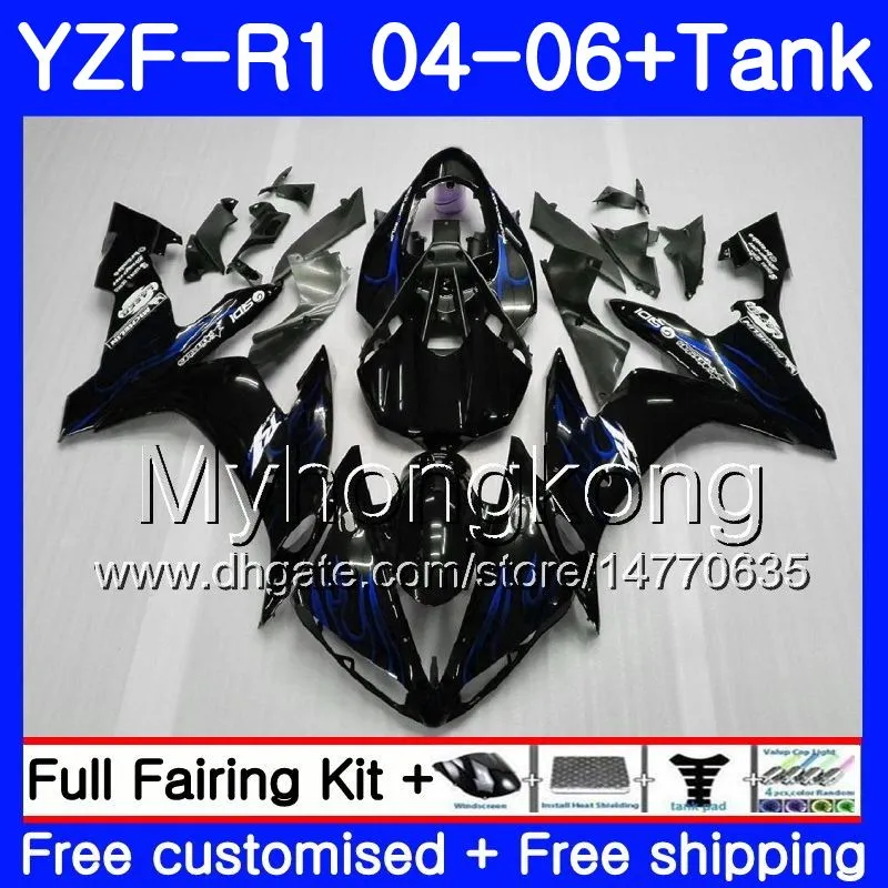 Karosserie + Tank für Yamaha YZF 1000 YZF R 1 YZF-R1 2004 2005 2006 232HM.43 YZF1000 blauer Flammenglanz YZF R1 04 06 YZF-1000 YZFR1 04 05 06 Verkleidung