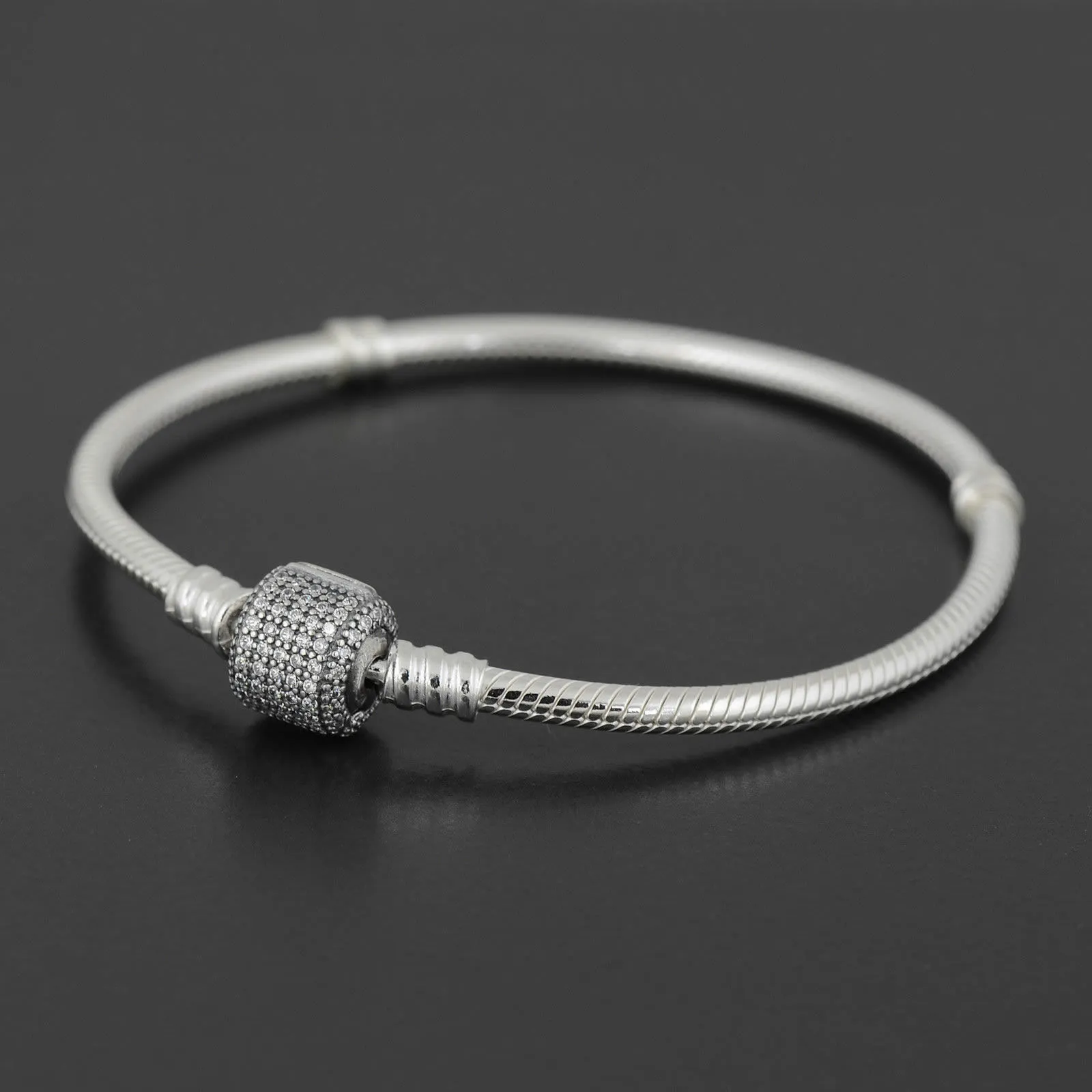 Charm Armband Authentic 925 Sterling Silver Armband Bangle med graverade för europeiska charm och pärla 10st/parti kan du blandat storlek gratis fartyg