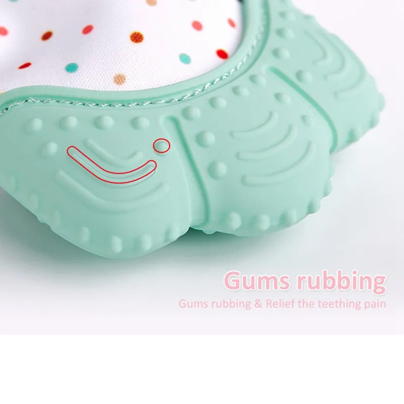 Matkvalitet Silikon Teether Mitten Washable Tandskar för Baby Shower Gift Gummi smärtlindring Sockerförpackning Sound5612612