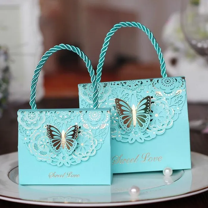 Candy Box Torba Czekoladowy Papier Pakunek Pakiet Dla Urodzin Ślub Party Favor Decor Dostaw DIY Baby Shower Torebka Motyl Projekt