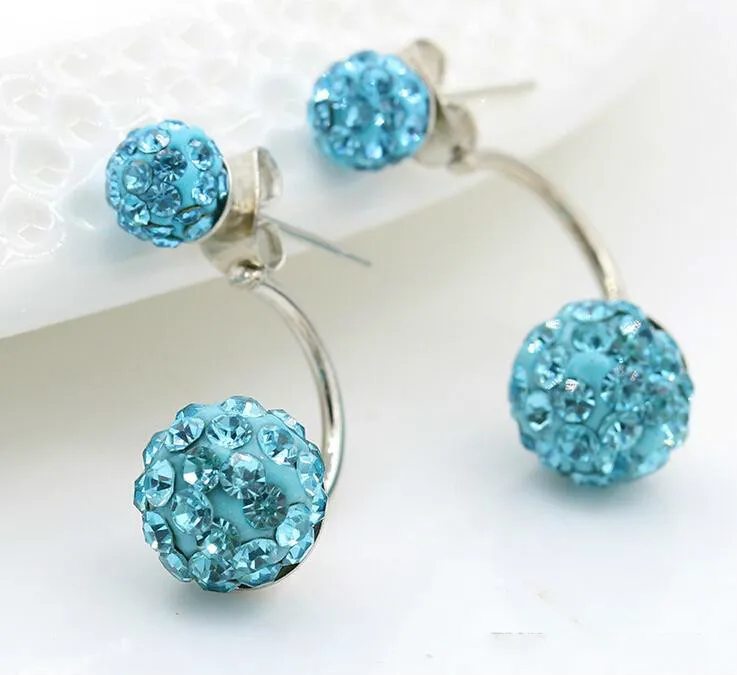 Neue Doppel Seite Silber Strass Ohrringe Mode Österreichischen Kristall Ball Stud Ohrringe Ohrringe Für Frauen Hohe Qualität Ohrringe Schmuck QW
