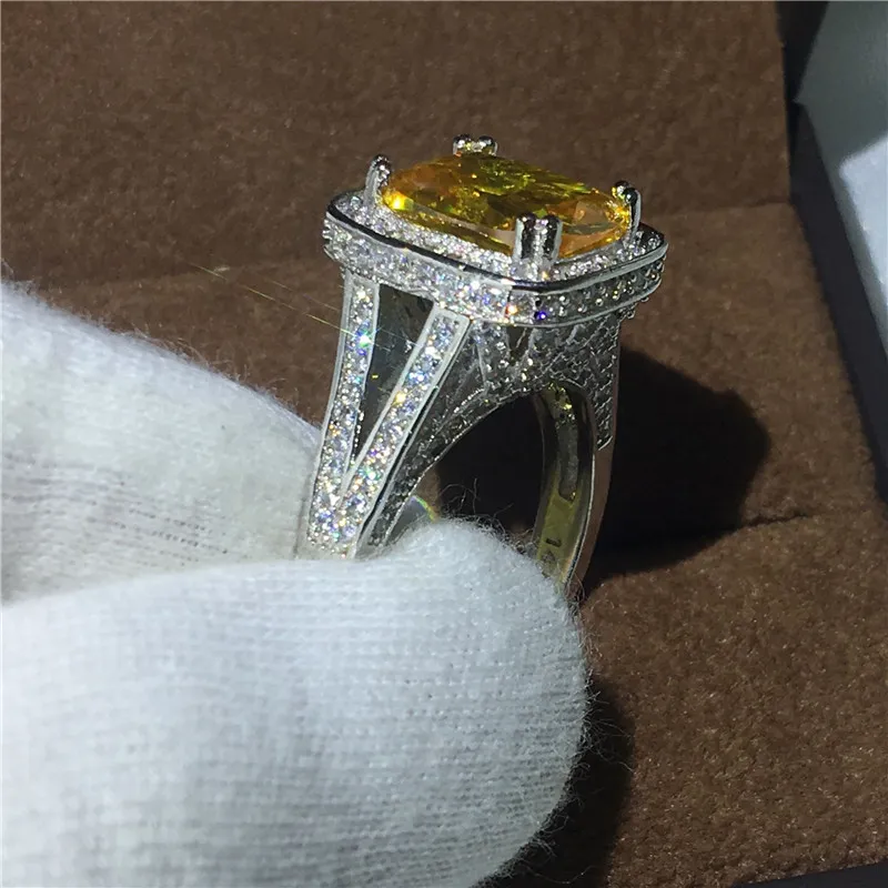 Luxus Schmuck Kissen schneiden 10ct Diamods Zirkon Stein White Gold gefüllt Engagement Ehering Ring für Frauen Männer Geschenk
