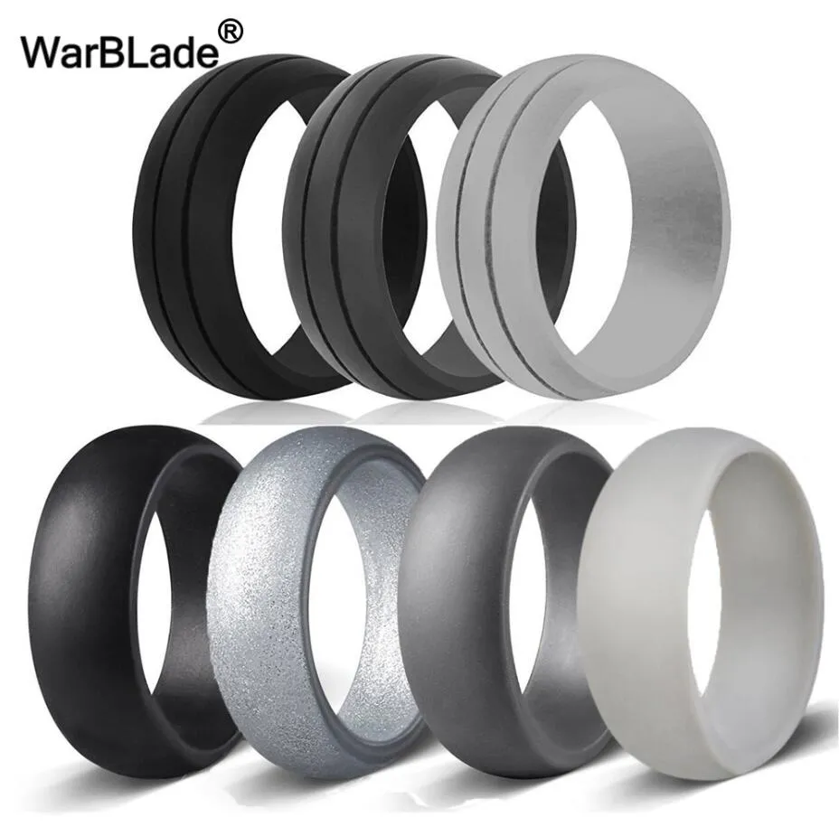 7pcs/set 6-12 Size Hypoallergenic Crossfit Flexible 8mm Food Grade FDA Silicone Finger Ring For Men Women Wedding Jewelry Gift