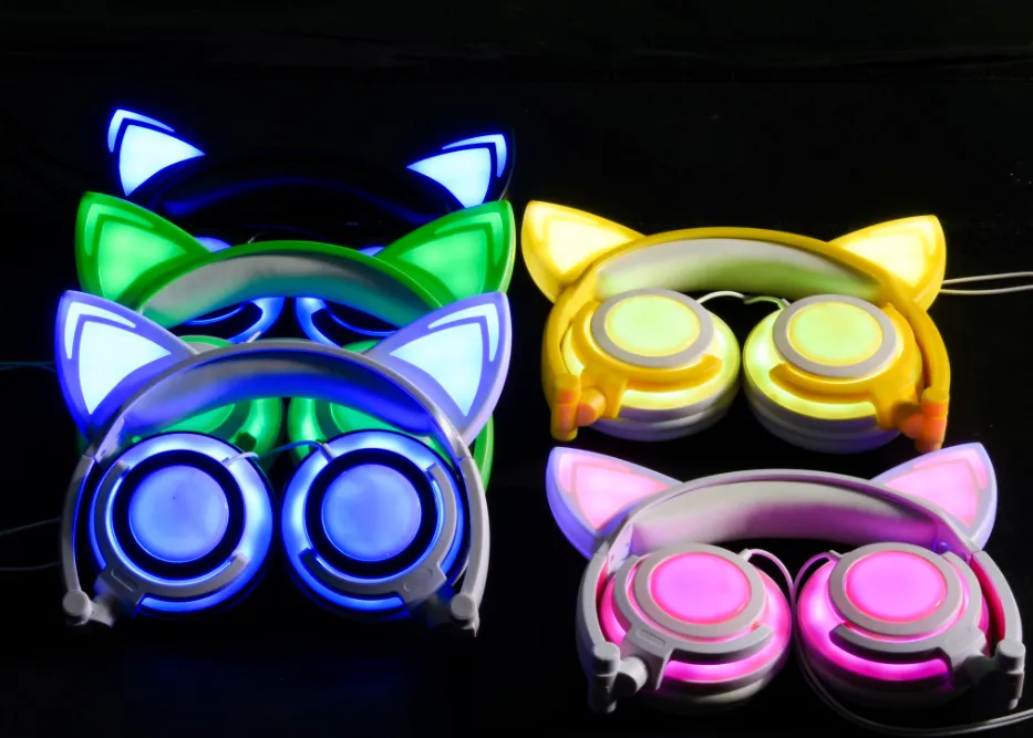 Śmieszne Akumulator Słuchawki Ucha W Pełne LED Oświetlenie Kotty Koty Słuchawki Miga Niedźwiedź Cosplay Zestaw Słuchawkowy Słuchawki dla dorosłych i dzieci