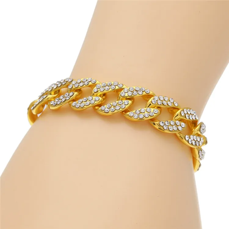 Mężczyźni Hip Hop miedzi 3 rzędowe mikro preparowanie Cuban Link Diamentowa bransoletka Cubic Zircon Mens Punk 15 mm 21cm Miami Bransoletka