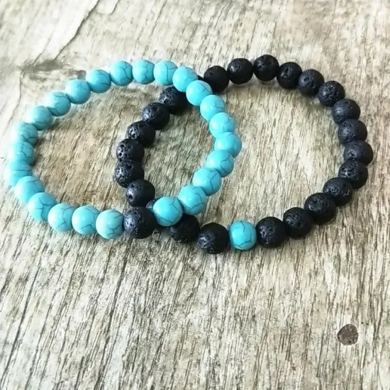 Goedkope zwarte lava steen turquoise bead armband etherische olie parfum diffuser armband voor vrouwen mannen