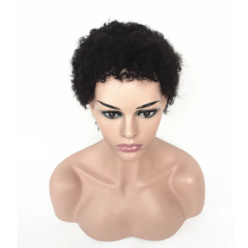 Kort pixie curl mänskliga hår peruker för svarta kvinnor brasilianska jungfru afro kinky curly ingen spets wig264c