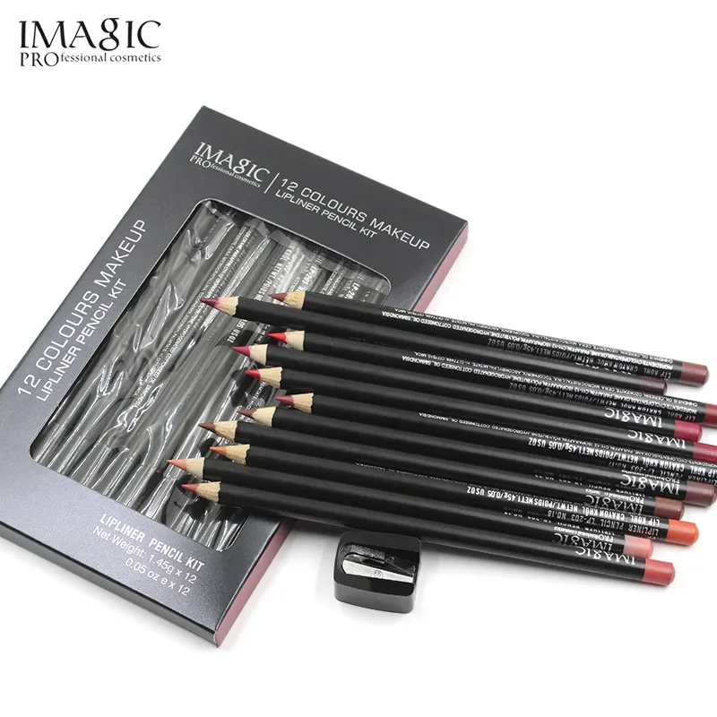 IMAGIC 12p جيم موضة ساخنة دائم الرطوبة شوف ماء قلم الشفاه عصا قلم رصاص Pencil مبراة أقلام الشفاه