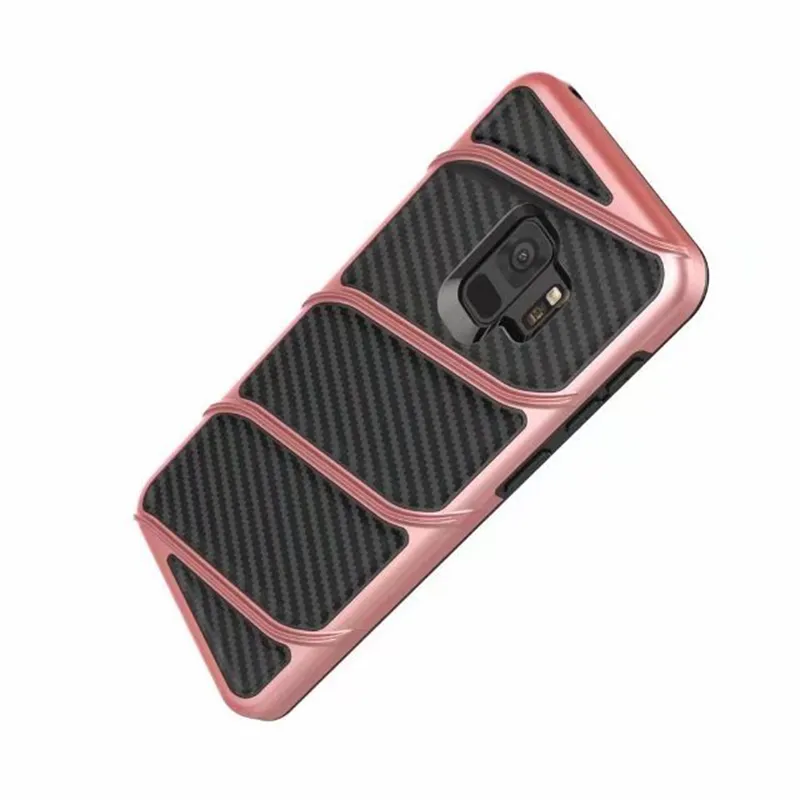 Moda Karbon Fiber Darbeye Sert Plastik + TPU Kılıf Samsung Galaxy S9 Kılıfları S9 Artı Kapak Hibrid 2 in 1 Sağlam Cep Telefonu Geri cilt