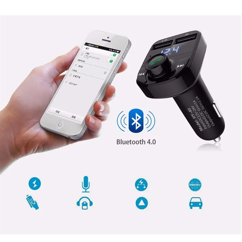 Bluetooth FM Transmetteur Kit de voiture d'adaptateur radio sans fil avec double chargeur USB Player mp3 Poutenir la carte TF USBS DISK7846368