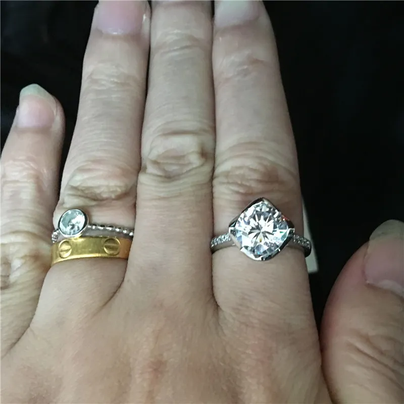 2017 Moda Estilo Flor de Prata Esterlina 925 anel 3ct CZ Diamante Diamante Cz anel de noivado de casamento anéis para as mulheres homens jóias