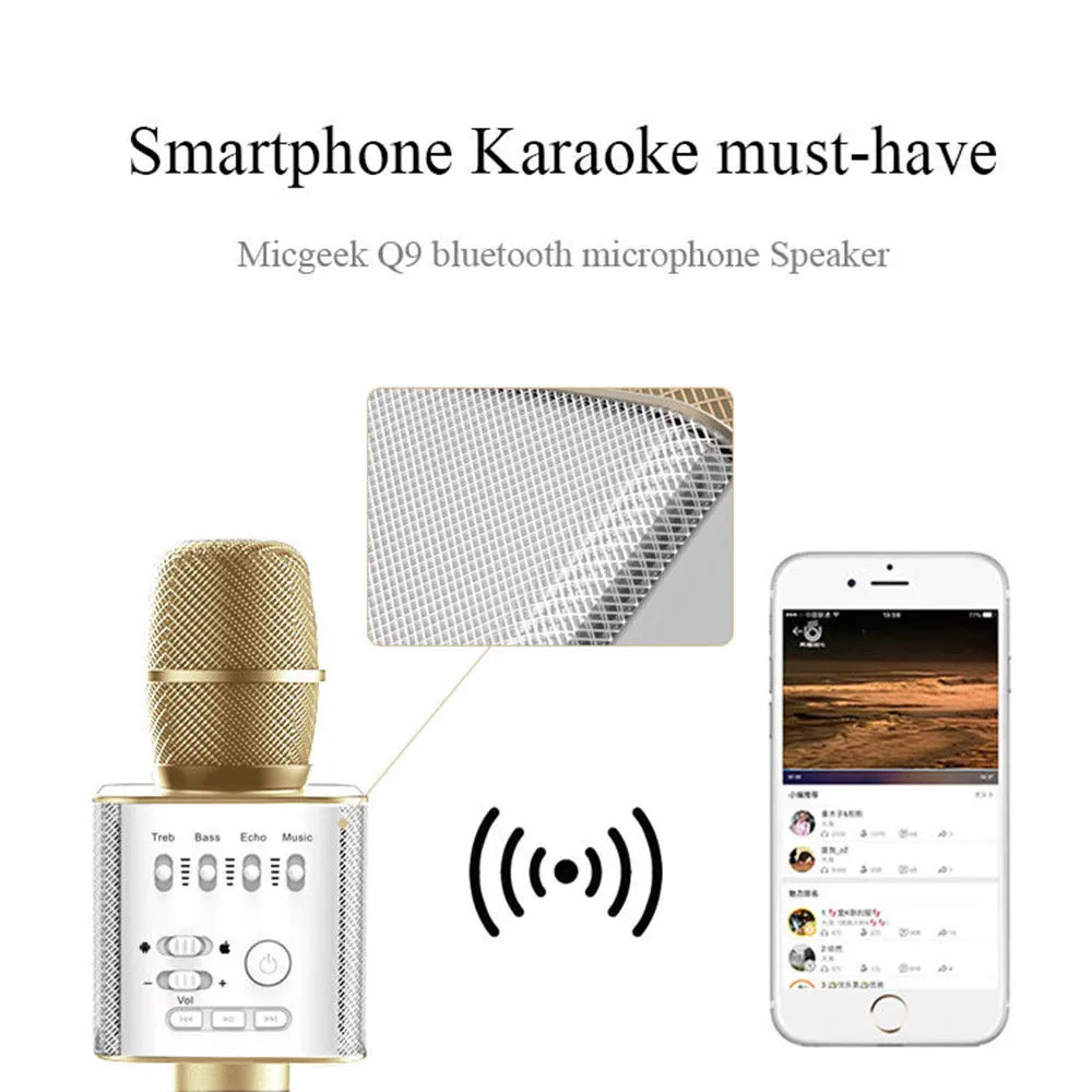 Q9 04 Kablosuz Karaoke Mikrofon Bluetooth Hoparlör 2 in 1 El Sing Kayıt IOS Android için Taşınabilir KTV Çalar