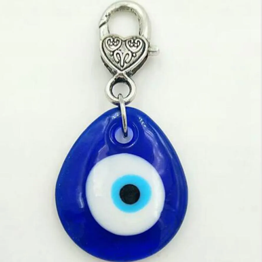 10 st mycket vintage silver turkisk teardrop blå glas ond öga charm nyckelchain gåvor passar nyckelkedjor tillbehör smycken a29332t