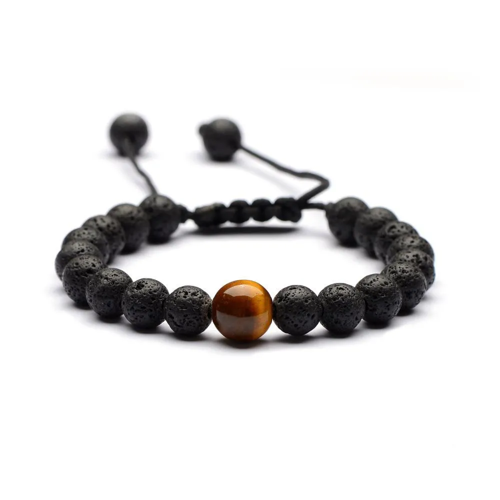 Naturel Agate 8mm Noir Pierre De Lave Bracelet DIY Aromathérapie Huile Essentielle Diffuseur Bracelet Tissé Élastique Bracelets Bijoux Hommes Femmes