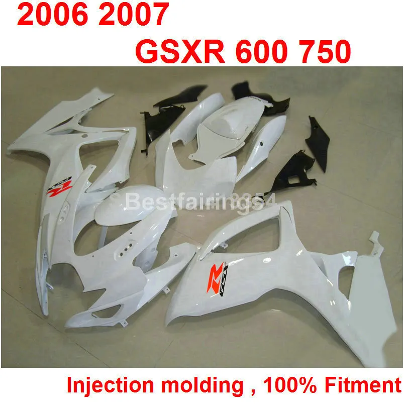 Kit carenatura per stampaggio ad iniezione personalizzato gratuito per SUZUKI GSXR600 GSXR750 2006 2007 bianco GSXR 600 750 06 07 VV24