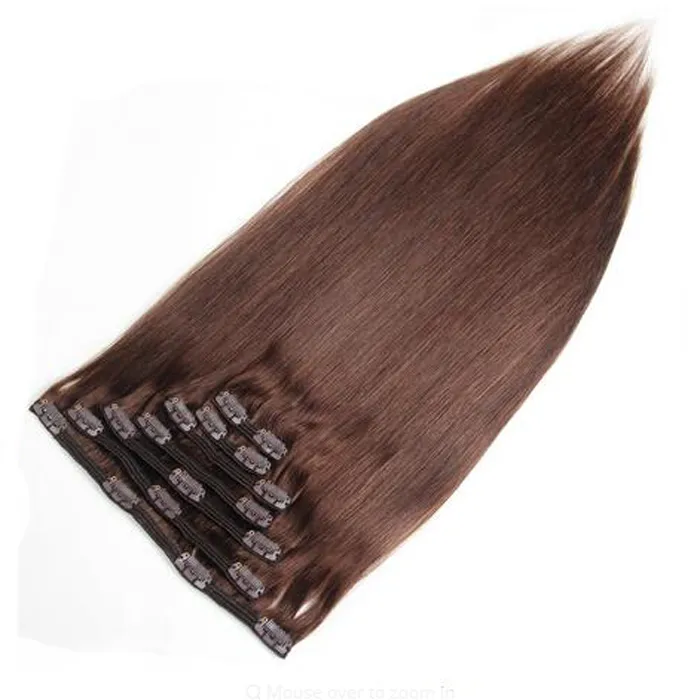 10inch-24inch Machine Made Straight Clips In Brazilian Human Hair Extensions Clip In Extensions 100 Gram #4 Dark Brown