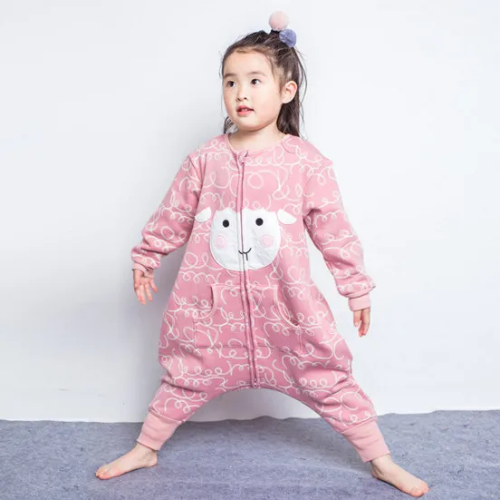 PROSEA Baby Long Sleeve Warm Plush Sleeping Bag Kids Boys Girls Cartoon Printing Pajama, Homewear Nightwear Autumn Winter