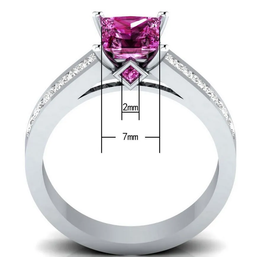 Victoria Wick Luksusowa Biżuteria Handmade 925 Sterling Silver Wypełniony Princess Cut Pink Sapphire CZ Diamond Gemstones Women Wedding Band Ring