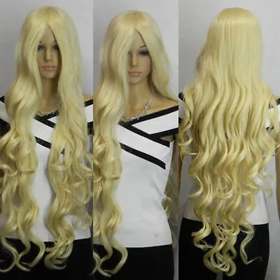 Super Long Light Blonde Wavy bangs cosplay synthetic hair wig About 1M