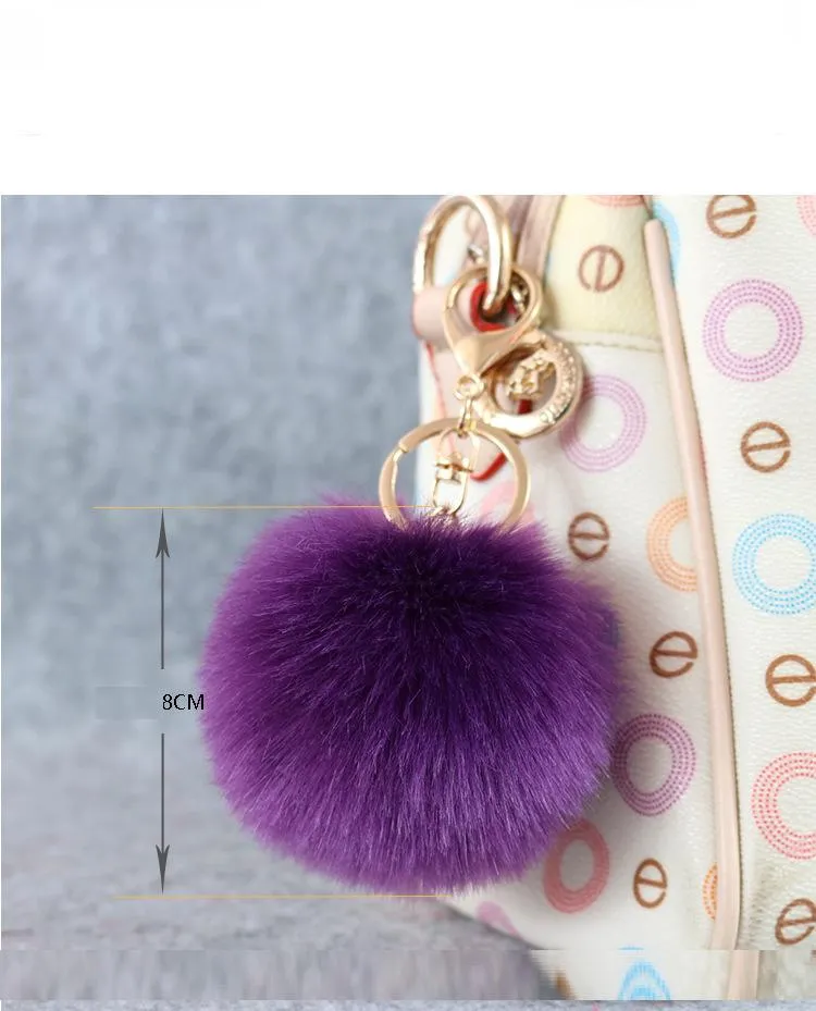 Guld 8cm Rabbit Fur Ball Keychain Y Keychain Fur Pom Pom Llaveros Portachiavi Porte Clef Key Ring Key Chain för Bag9066085