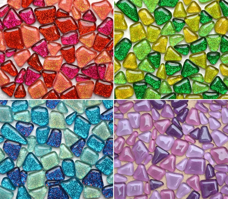 New Design Glitter Glass Mosaic Beads Flat Marbles Irregular Glass Mosaic Tiles For Flower Pot Vase Lantern Aquarium Garden Decoration