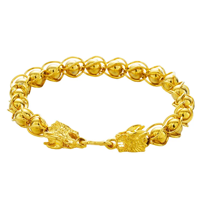 Solid Beaded Lantern Bracelet Yellow Gold Filled Punk Mens 7.87" Wrist Chain High PolishedLink Link