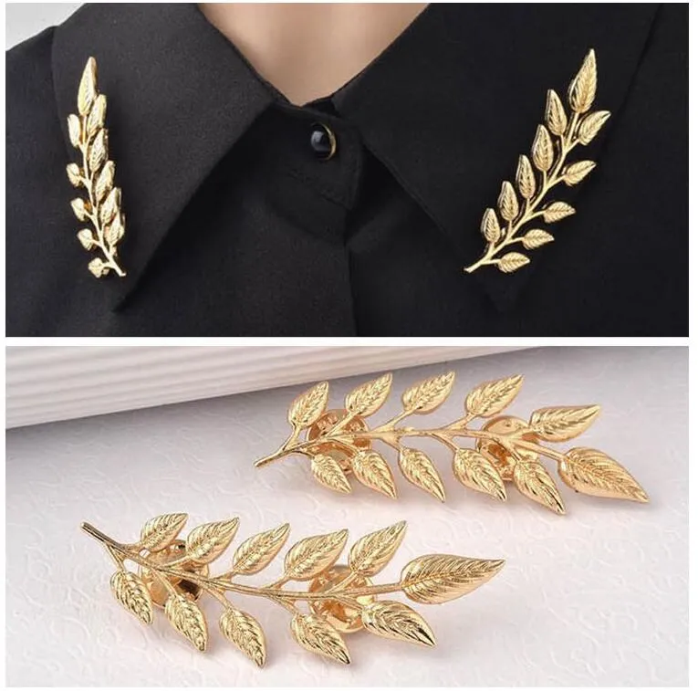 Retro Golden Leaves Suit Collar Brooch Shirt Collar Pin Buckle Collar Clip Pins And Brooches Unisex Feather Brooch