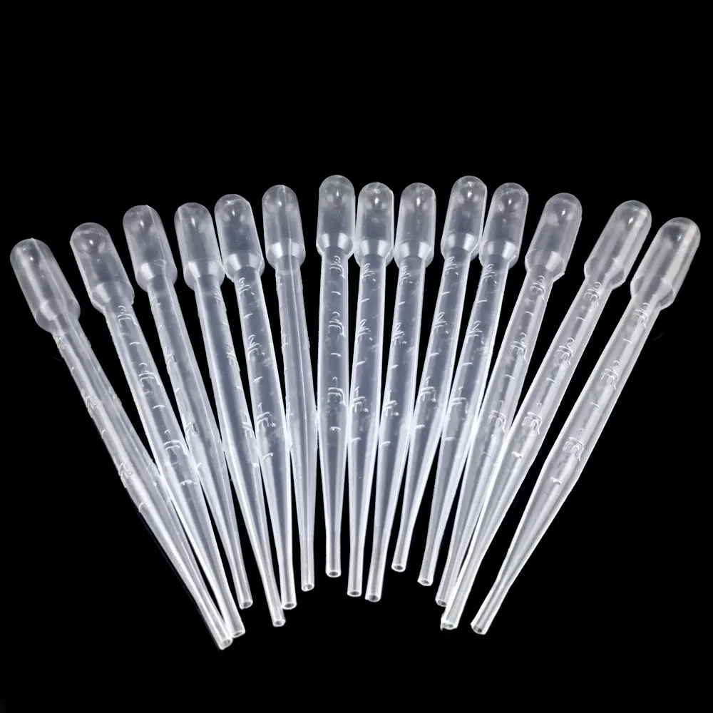 100pcs 3ml Capacity Transparent Plastic Disposable Graduated Transfer Pipettes Eye Dropper for lab chemicals experiment supplies