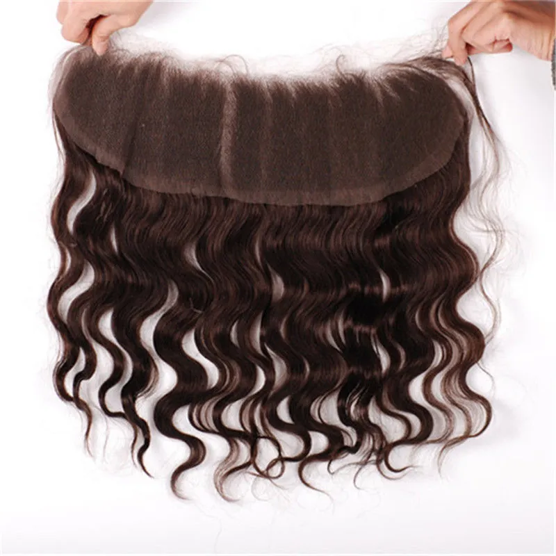 Medium Brown Indian Virgin Human Hair 3 Bundle z czołową falą ciała 4 Czekoladowe brązowe pakiety z koronkowymi czołowymi CLO6551682 13x4
