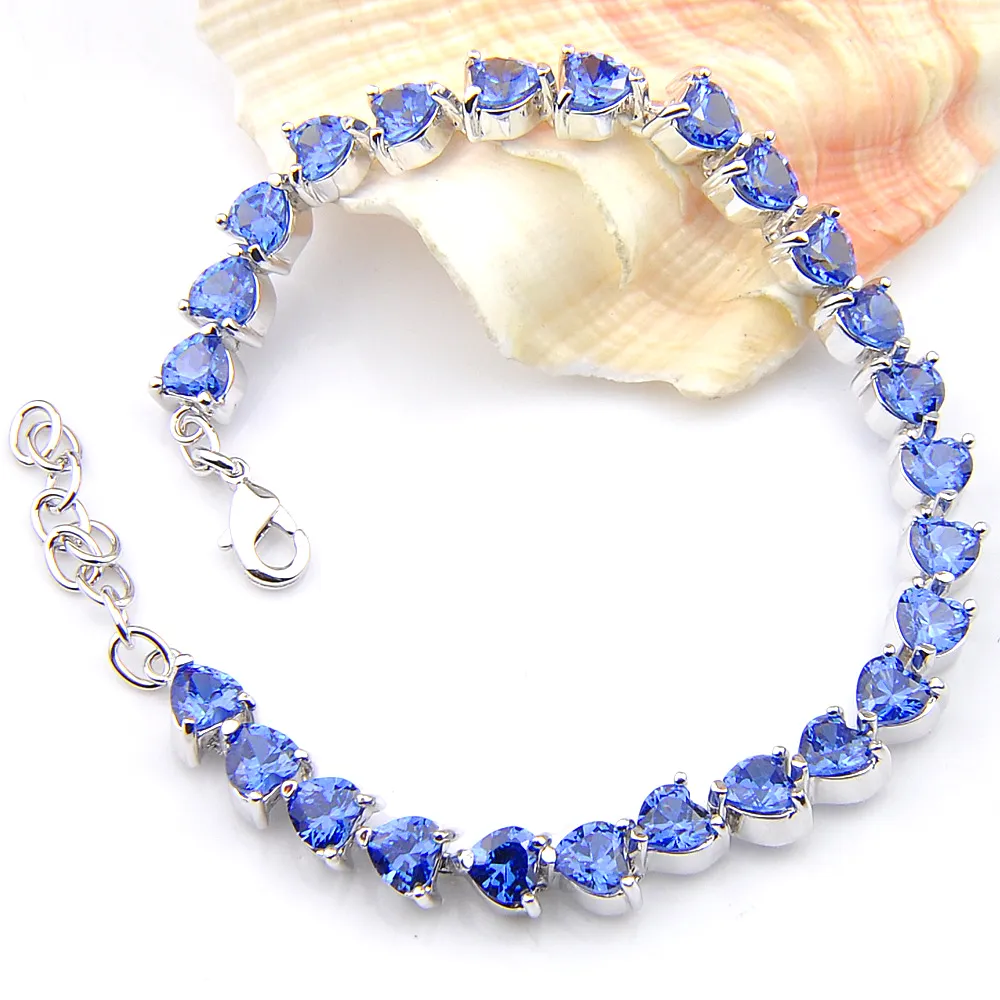 LuckyShine Elegant HeartShaped Blue Topaas Gemstone Plated Silver Armbanden Armbanden Damesmode Accessoires CZ Zirkoon Armbanden Armbanden