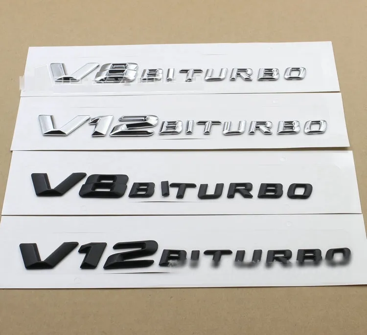 High Quality 3D ABS V12 V8 BITURBO Letter Logo Emblem Badge Rear Side Car Sticker for Mercedes Benz AMG BMW Mazda Chevrolet Skoda