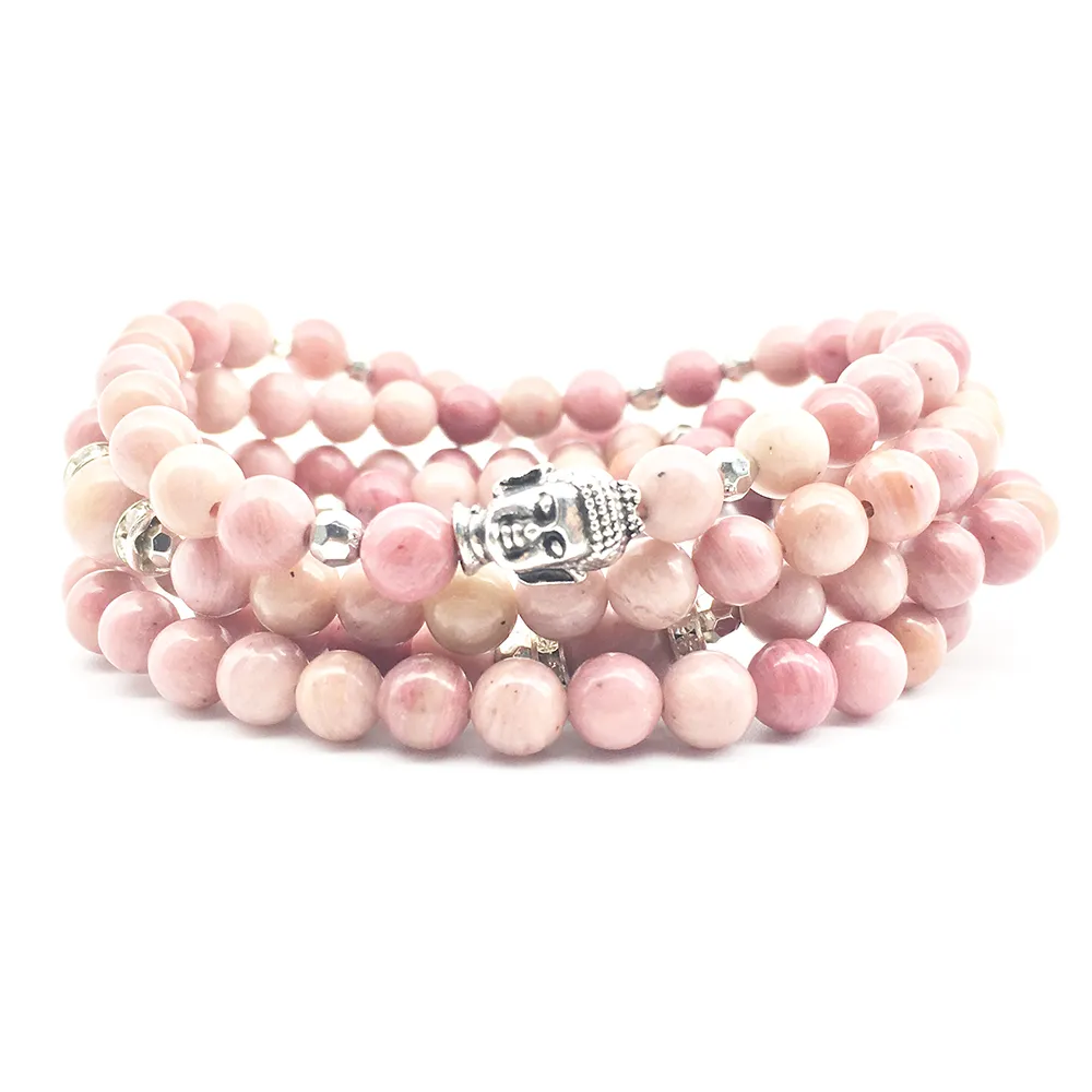 SN1380 Moda Damska Bransoletka Yoga 108 Mala Balance Bransoletka 6 mm Rhodonite Kamienna Biżuteria Trendy Buddha Head Naszyjnik