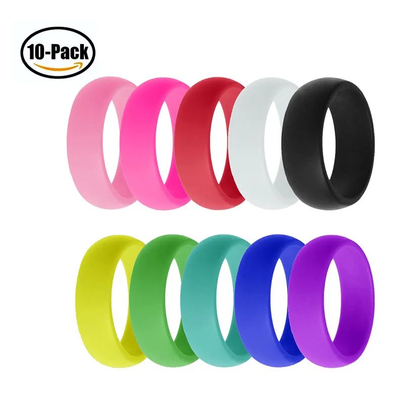 10pcs/set women's Silicone Wedding Rings Hypoallergenic O-ring Band Comfortable Lightweigh Ring for Men Couple Design Jewelry Gift