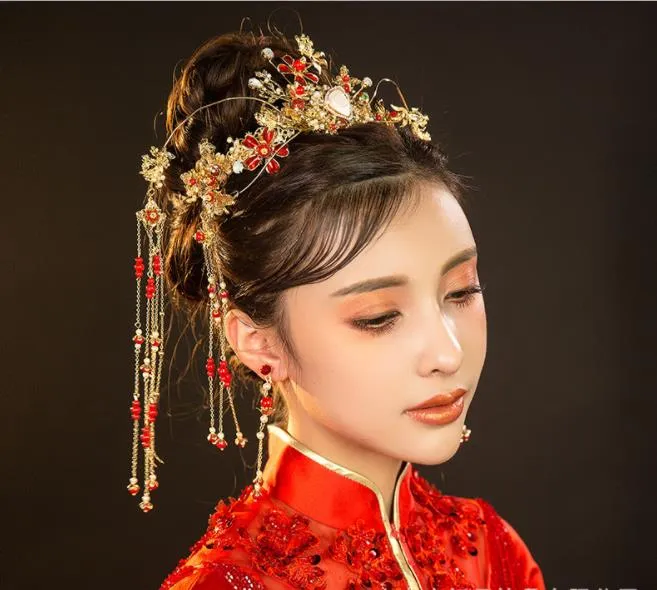 Couvre-chef de mariée, costume de couronne de phénix chinois de nouveau style, robe de mariée à franges, accessoires pour cheveux Xiu FA