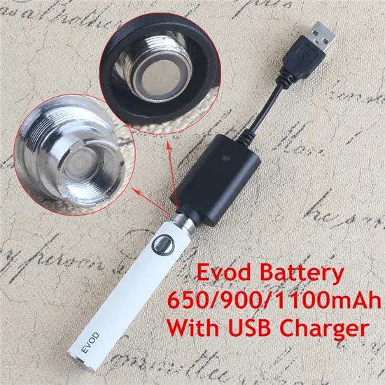 EVOD-batterij 650 900 1100mAh Ecigarette 510 Draad Ego T-batterijen met USB-oplader Kabel voor MT3 Mini Pro Tank Atomizer Vape Starter Kit