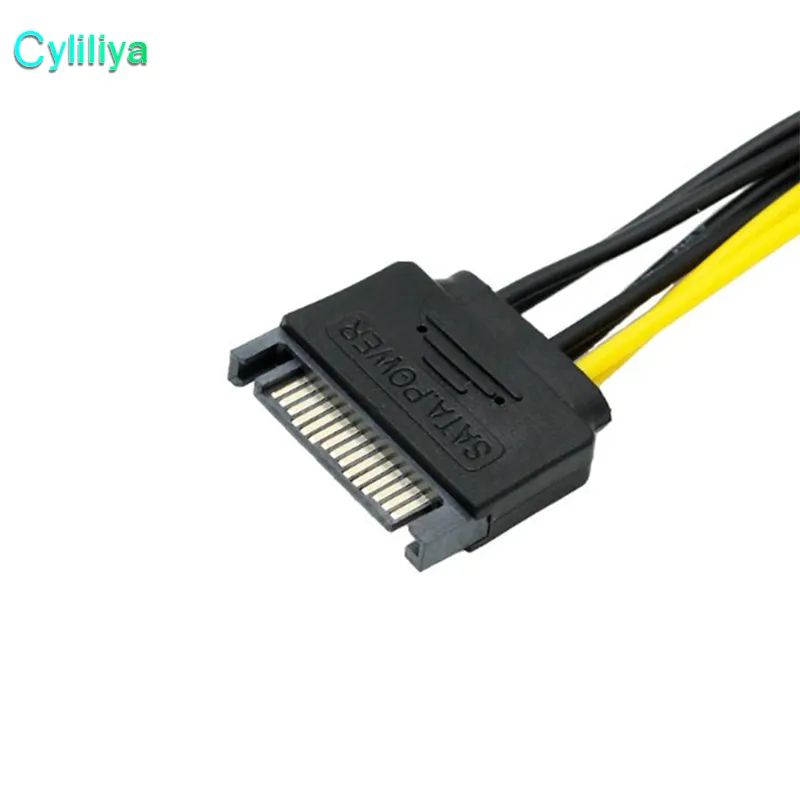 Dual 15 Pin 2 SATA till 6 Pin PCI Express PCI-E SATA Graphics Converter Adapter-videokort Power SATA Cable Cord